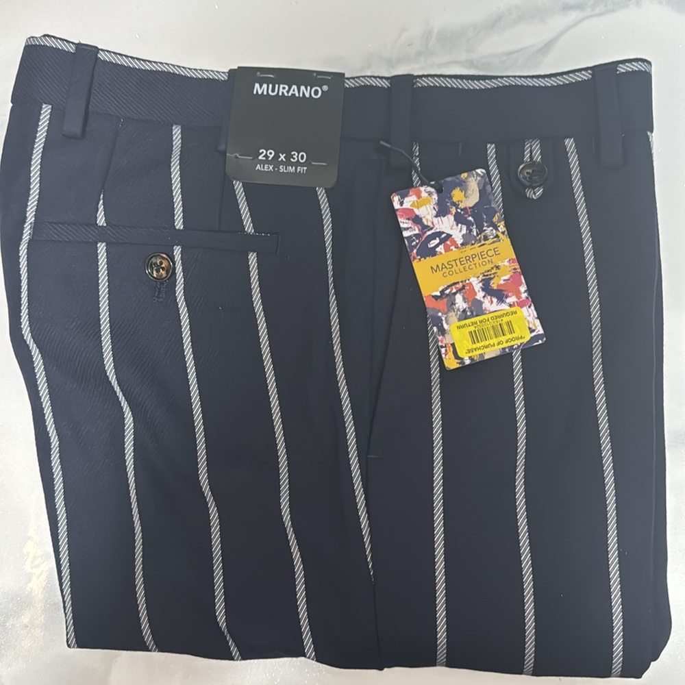 Murano Navy Blue Striped Dress Pants